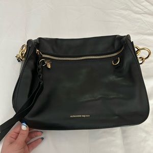 Alexander McQueen Satchel Bag Crossbody Tote Womens Black Leather Convertible